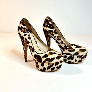Prada Women's Leopard Calf Hair Platform Pumps EU 36